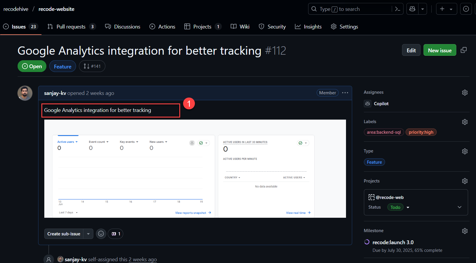 Creating a new GitHub issue for Copilot