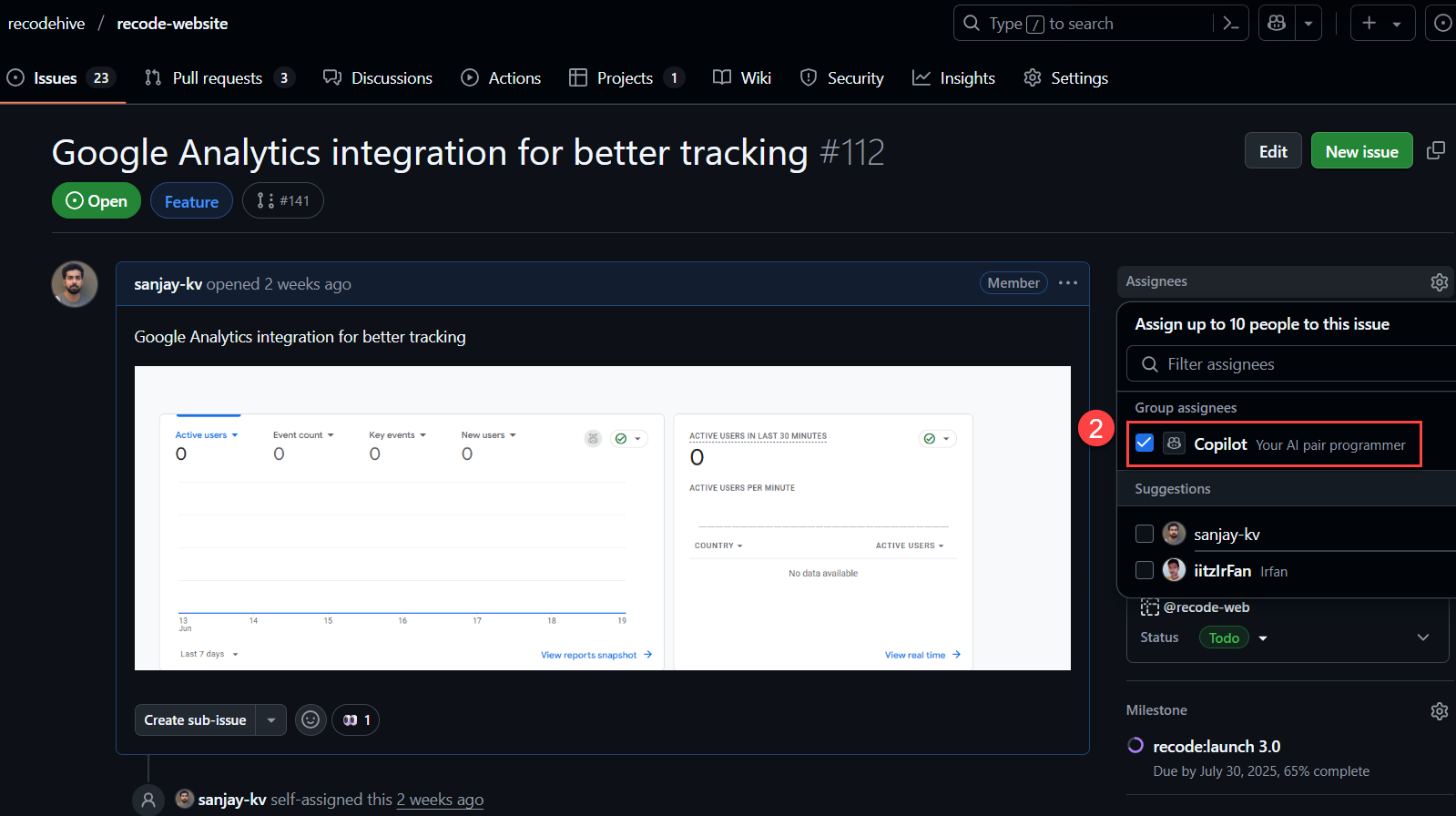 Assigning the GitHub issue to the Copilot agent