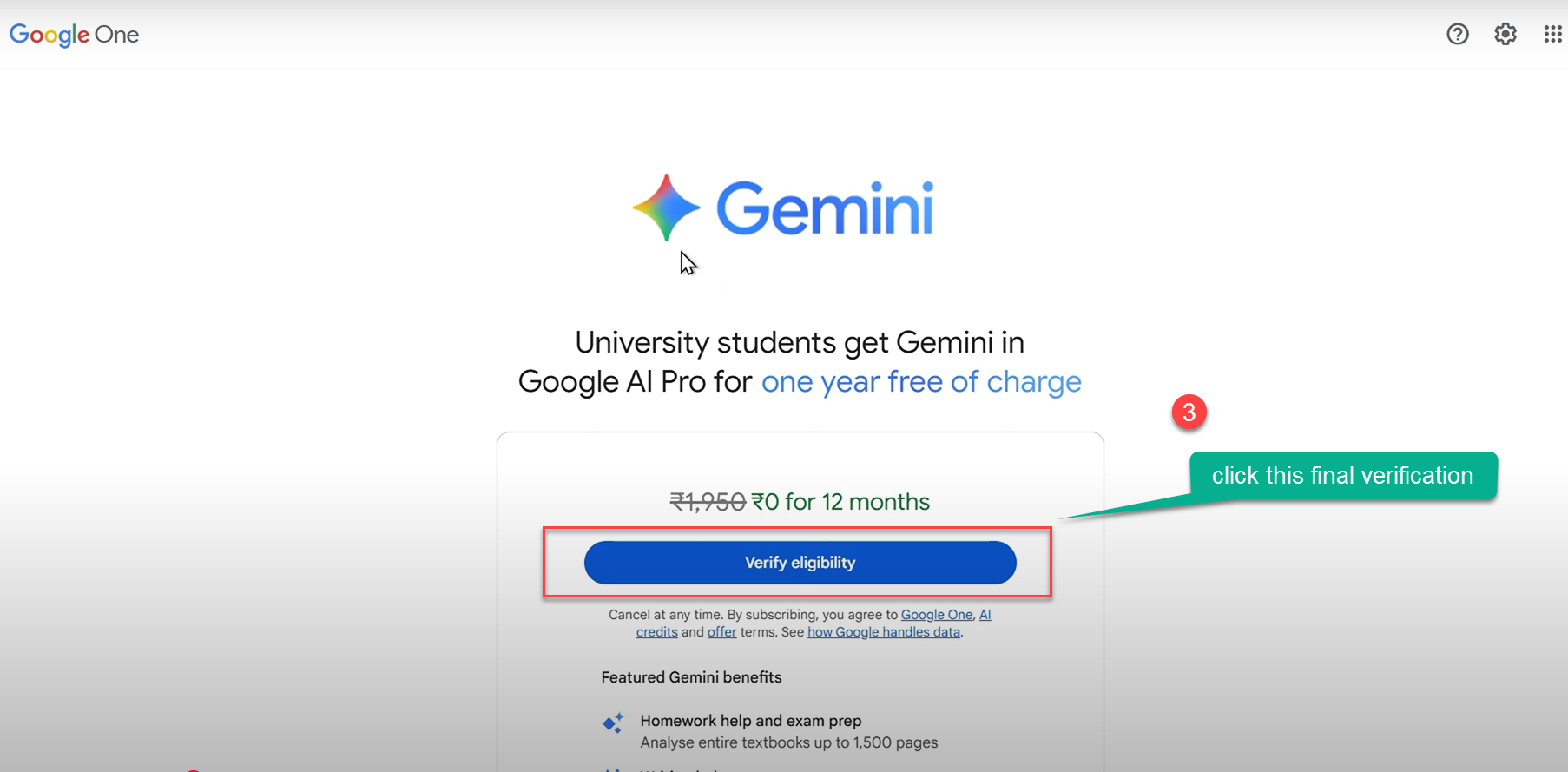 Screenshot of student identity verification page
