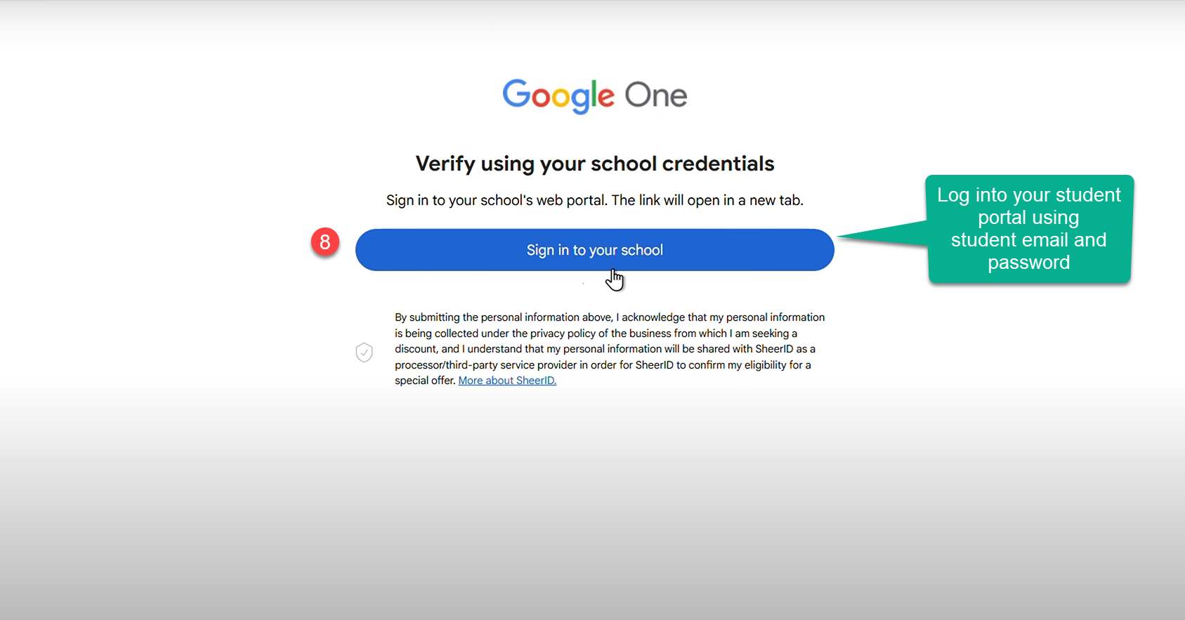 Screenshot of school portal login page
