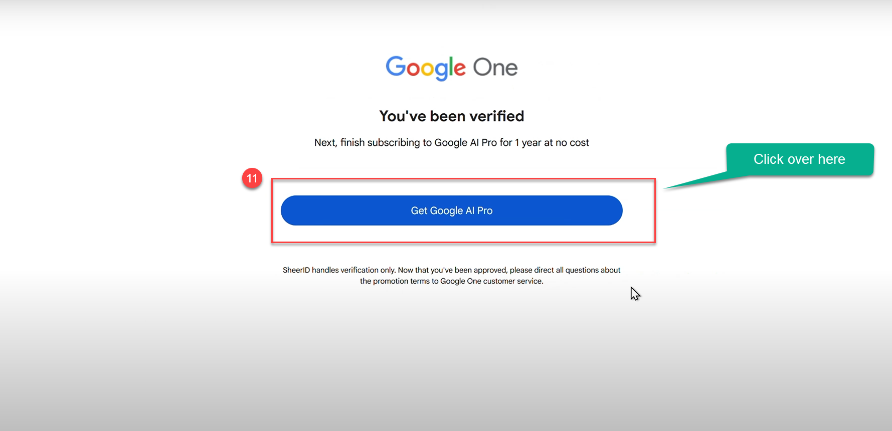 Screenshot of verification confirmation screen