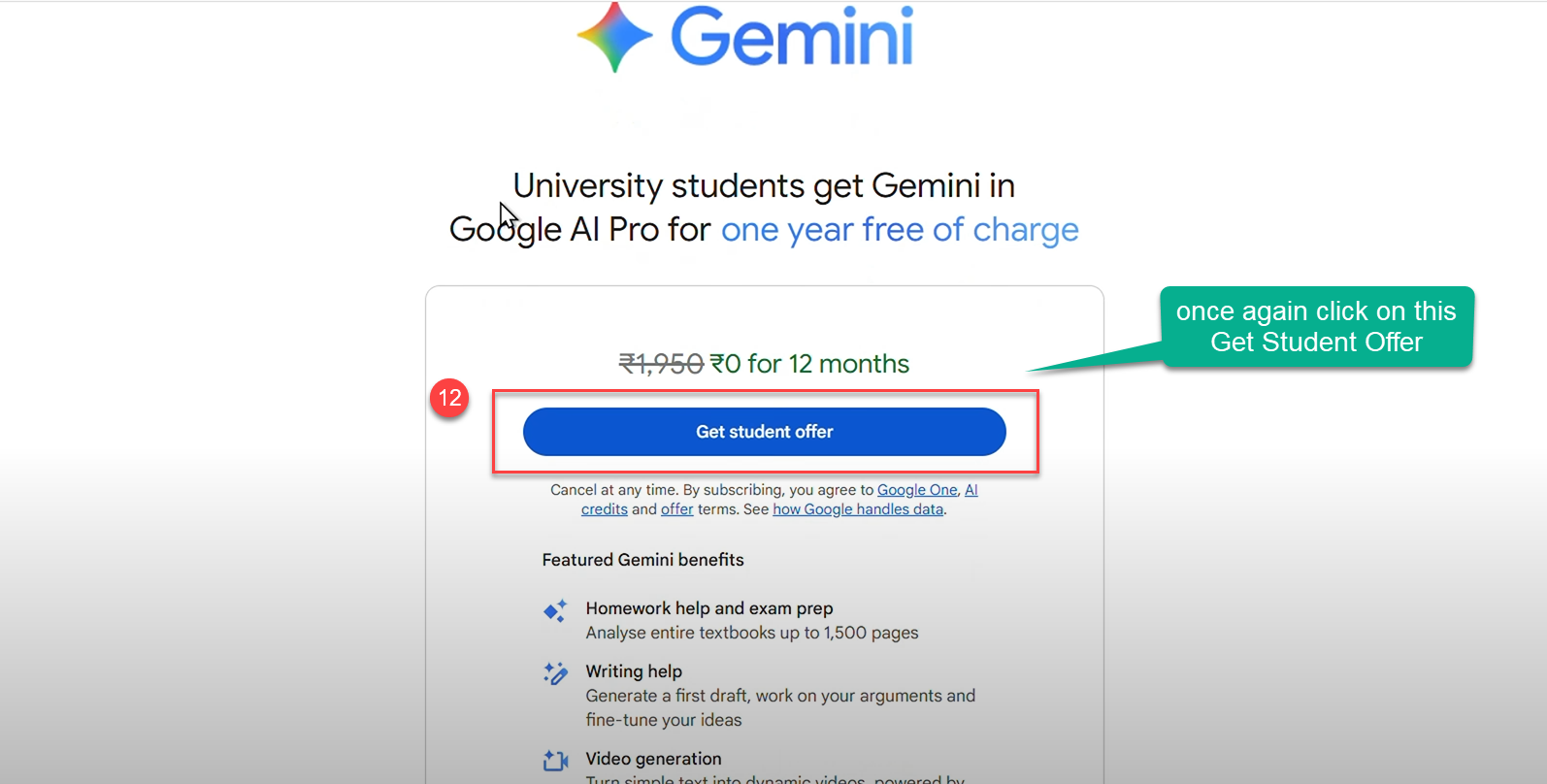 Screenshot of Gemini AI Pro activation screen