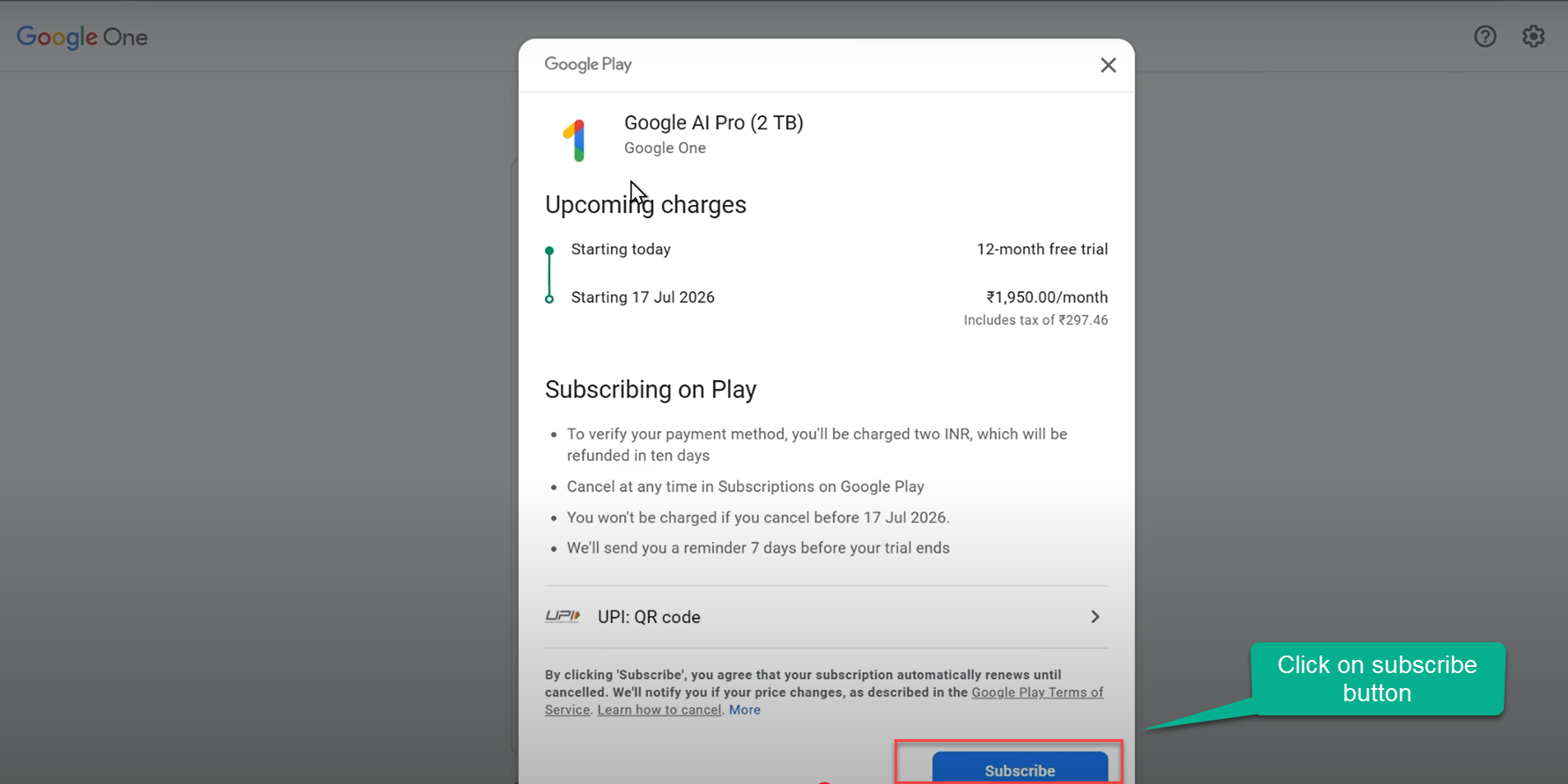 Screenshot of subscription details verification for Gemini AI Pro