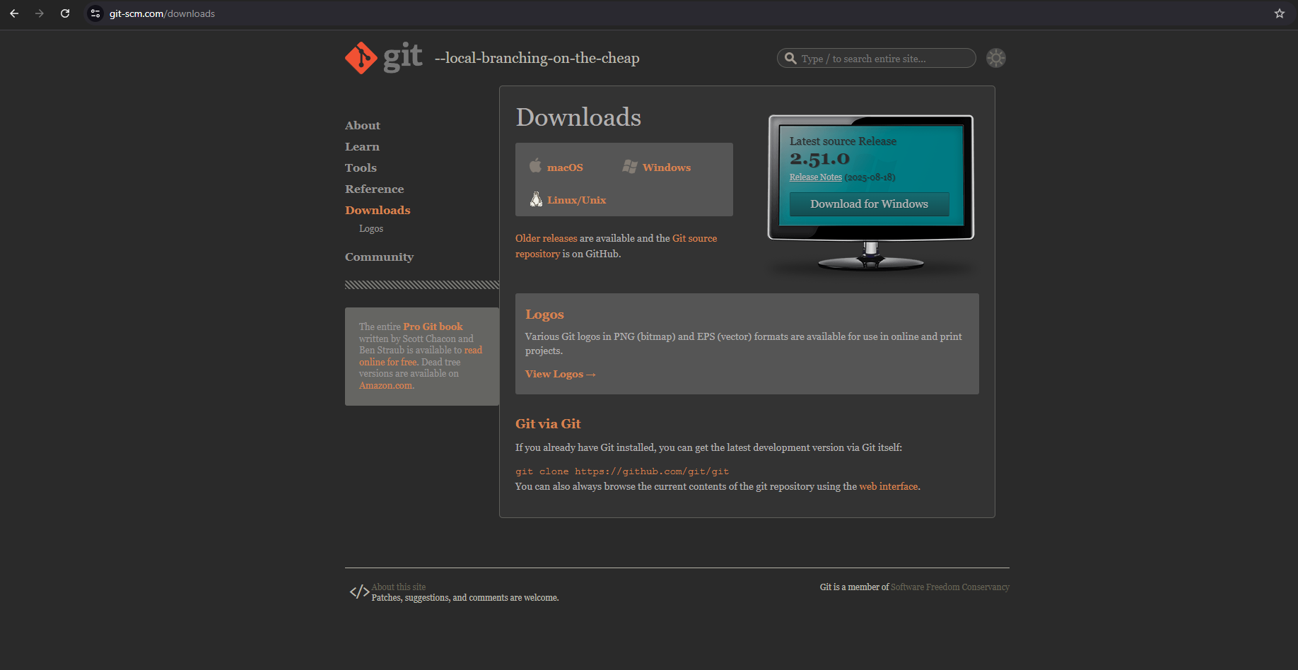 Screenshot of Git download page
